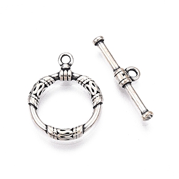 Jewelry Clasps, 925 Sterling Silver Ring Toggle Clasps, Ring, Antique Silver, 17x13x2mm, Hole: 1.4mm