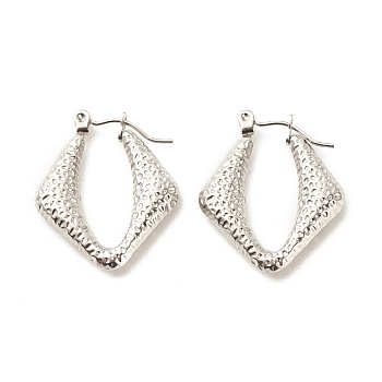 Non-Tarnish 304 Stainless Steel Chunky Rhombus Hoop Earrings for Women, Stainless Steel Color, 25x22mm, Pin: 0.8mm