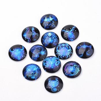 Flatback Glass Cabochons for DIY Projects, Constellation/Zodiac Sign Pattern, Dome/Half Round, Rosy Brown, 12x4mm