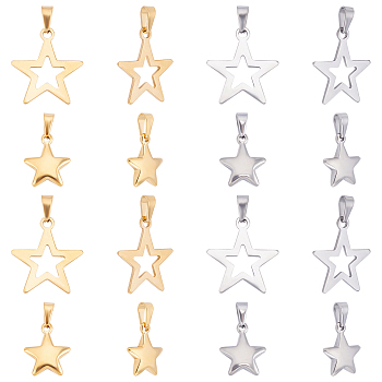 304 Stainless Steel Pendants, Star, Golden & Stainless Steel Color, 8pcs/box