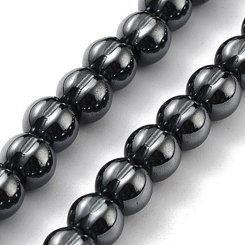 Synthetic Non-Magnetic Hematite Beads Strands, Grooved Round, 7~8x7mm, Hole: 1.6mm, about 56pcs/strand, 15.63 inch(39.7cm)