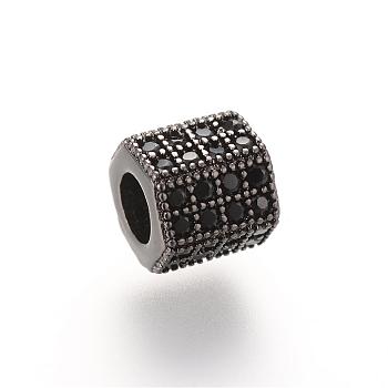 Brass Micro Pave Cubic Zirconia Beads, Hexagon, Gunmetal, 7x8x7mm, Hole: 4mm