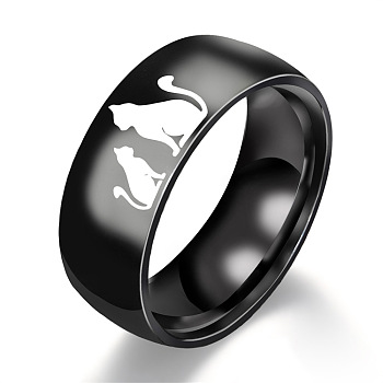 Cat Shape Pattern 201 Stainless Steel Finger Rings, Black, US Size 11(20.6mm)