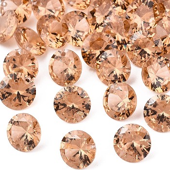Cubic Zirconia Charms, Faceted, Flat Round, Sandy Brown, 4x2mm, Hole: 0.7mm