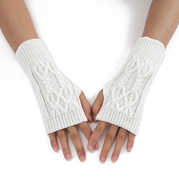 Acrylic Fiber Yarn Knitting Fingerless Gloves, Winter Warm Gloves with Thumb Hole, White, 200x70mm