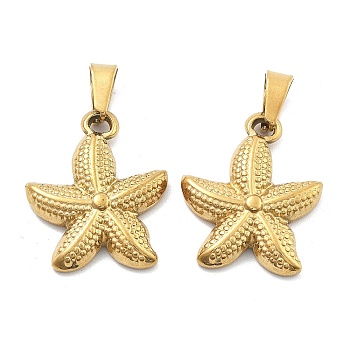 Ion Plating(IP) 304 Stainless Steel Pendants, Starfish/Sea Stars, Golden, 22.5x19.5x3.5mm, Hole: 3.5x5.5mm