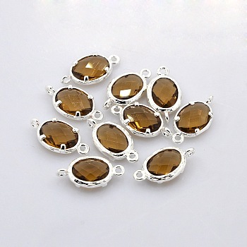 Nickel Free Silver Color Plated Brass Glass Links connectors, Oval, Peru, 18x10x3mm, Hole: 1mm