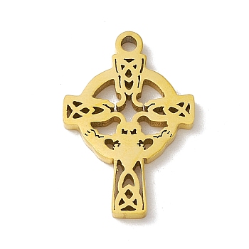 Ion Plating(IP) 304 Stainless Steel Pendants, Cross with Knot Charm, Golden, 20x13x1.3mm, Hole: 1.6mm