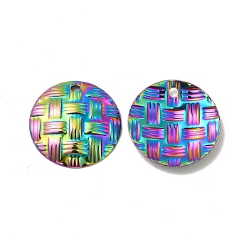 Ion Plating(IP) 304 Stainless Steel Pendants, Flat Round Charm, Rainbow Color, 20x3mm, Hole: 1.8mm