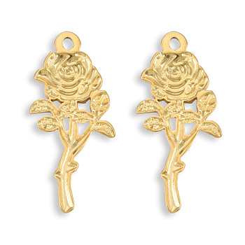 Ion Plating(IP) 201 Stainless Steel Pendants, Rose, Real 18K Gold Plated, 30x13.5x2.5mm, Hole: 1.6mm