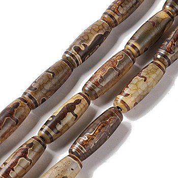 Tibetan Style dZi Beads Strands, Natural & Dyed Agate Beads, Rice, Goddess of Mercy Pattern, 28.5~30x10mm, Hole: 2.5mm, about 10pcs/strand, 11.81''(30cm)