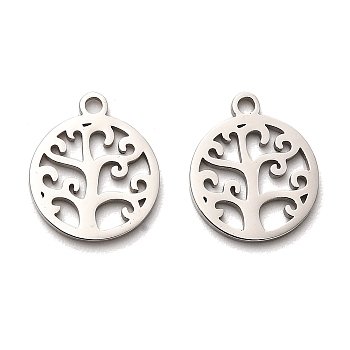 316 Surgical Stainless Steel Pendants, Laser Cut, Tree of Life Charm, Stainless Steel Color, Flat Round, 15x12.5x1mm, Hole: 1.6mm