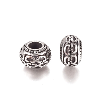 304 Stainless Steel European Beads, Large Hole Beads, Rondelle, Antique Silver, 13x9mm, Hole: 5.5mm