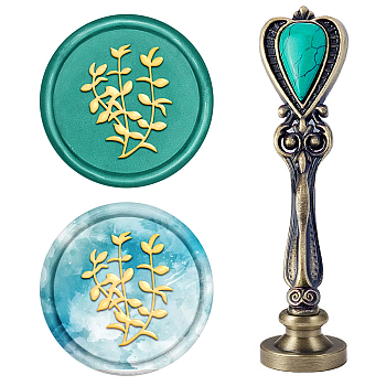 DIY Scrapbook, Brass Wax Seal Stamp, with Alloy Handles, for DIY Scrapbooking, Leaf Pattern, Stamp: 25mm, Handle: 88.5x24.5x14mm, 2pcs/set