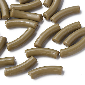 Opaque Acrylic Beads, Curved Tube, Dark Olive Green, 32x10x8mm, Hole: 1.8mm
