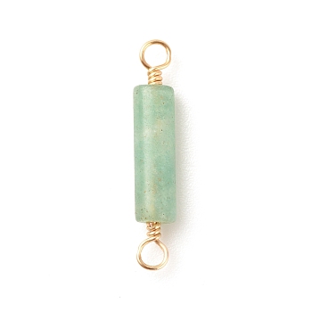 Natural Green Aventurine Connector Charms, with Light Gold Tone Eco-Friendly Brass Wire Double Loops, Column, 23~24x4mm, Hole: 2~2.5mm