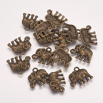 Tibetan Style Alloy Charms Pendants, Cadmium Free & Nickel Free & Lead Free, Elephant, Antique Bronze, 15x17x3mm, Hole: 2mm