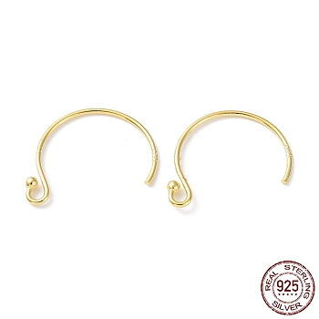 925 Sterling Silver Earring Hooks, Circle Ball End Ear Wire, with S925 Stamp, Real 18K Gold Plated, 21 Gauge, 16.5mm, Hole: 1.2mm, Pin: 0.7mm