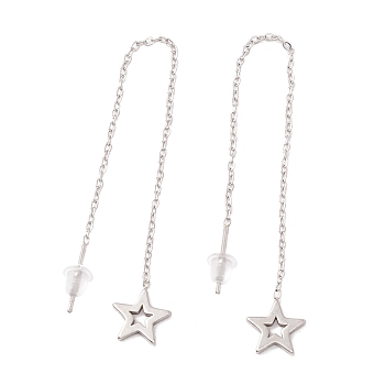 Long Chain with Star Dangle Stud Earrings, 304 Stainless Steel Ear Thread for Women, Stainless Steel Color, 101mm, Pin: 1mm