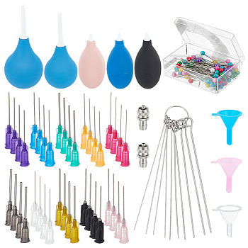 Ceramic Precision Glaze Applicator Tool Set, Including Plastic Fluid Needle Dispense Tips, 201 Stainless Steel Pin & Rubber Mini Air Dust Blower, Mixed Color