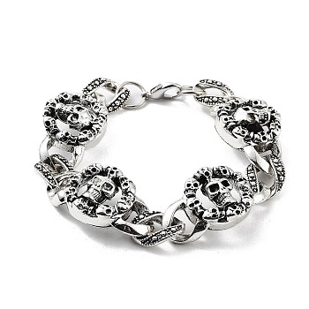 Retro Alloy Skull Link Chain Bracelets for Women Men, Antique Silver, 7-7/8 inch(20cm)