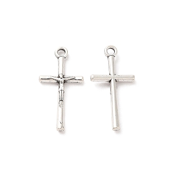 Tibetan Style Alloy Pendants, Crucifix Cross Charm, Antique Silver, 28x13.8x3mm, Hole: 2.4mm