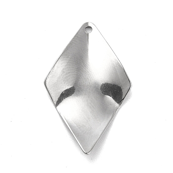 201 Stainless Steel Pendants, Rhombus Charm, Stainless Steel Color, 26.5x16x1mm, Hole: 1.2mm