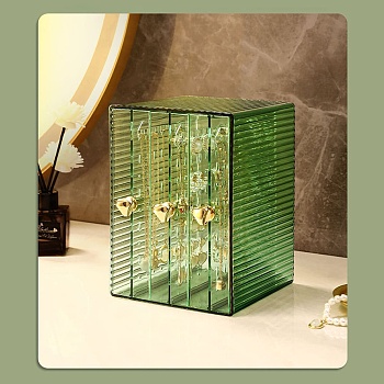Rectangle Transparent Plastic Earrings Presentation Box, Jewelry Organizer Holder with 3 Vertical Drawers, Green, Finished Product: 12.9x14.5x17.7cm