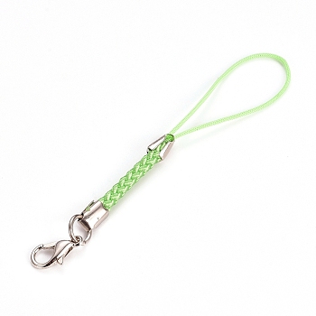 Mobile Phone Straps for Dangling Charms Pendants, DIY Cell Phone Braided Polyester Cord Loop, with Iron Lobster Clasp, Pale Green, 86x4.5mm