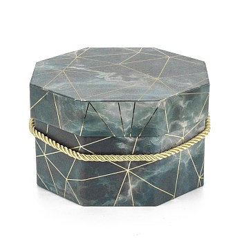 Valentine's Day Marble Texture Pattern Paper Gift Boxes, with Rope Handles, for Gift Packaging, Octagon, Dark Slate Blue, 14.4x9.3x15.5cm