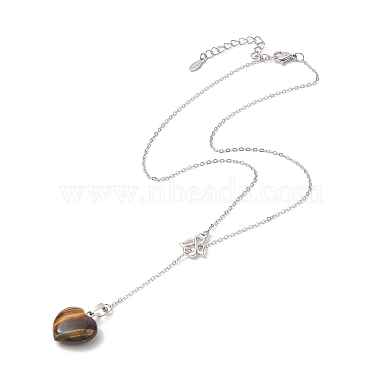 5Pcs 5 Style Natural Mixed Gemstone Heart Lariat Necklaces Set(NJEW-JN04269)-2