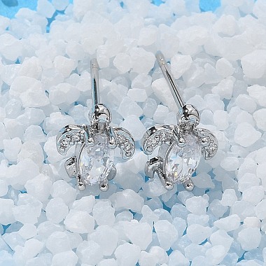 Brass & Clear Cubic Zirconia & Glass Stud Earrings(EJEW-Q014-15P)-4