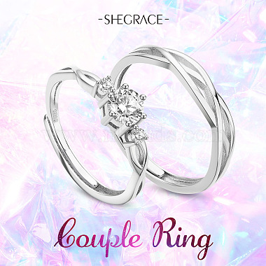 SHEGRACE Adjustable Rhodium Plated 925 Sterling Silver Couple Rings(JR745A)-4