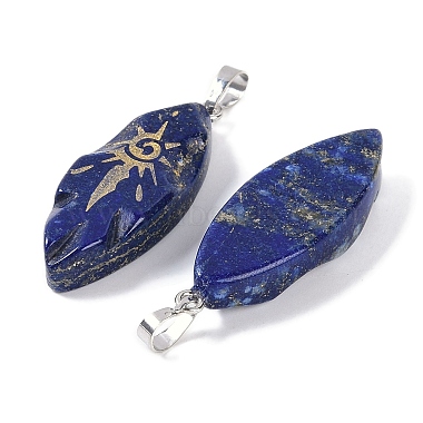 Dyed Natural Lapis Lazuli Gold Sun Pattern Pendants(G-L524-14P-06)-2