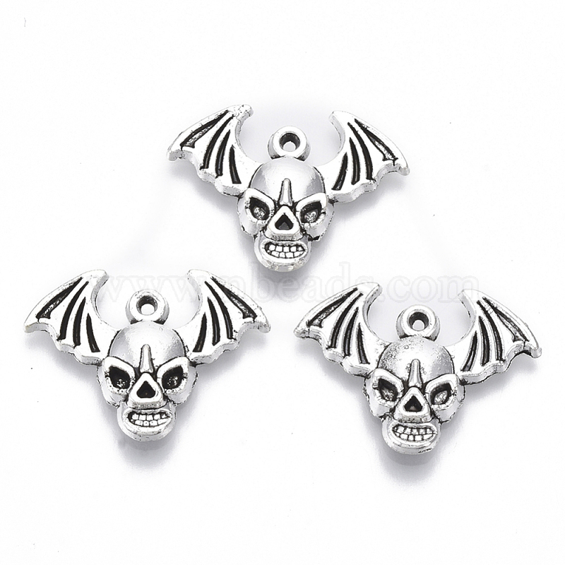 20pc Tibetan Silver Alloy Skull Pendants Lead Free Halloween Metal Charm 16x10mm 