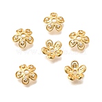 Brass Micro Pave Clear Cubic Zirconia Bead Caps, Flower, Cadmium Free & Lead Free, Rack Plating, Long-Lasting Plated, Real 24K Gold Plated, 10x3mm, Hole: 1.8mm(KK-G600-03G)
