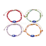 4Pcs 4 Colors Evil Eye Lampwork & Glass Seed Braided Bead Bracelets Set, Adjustable Stackable Bracelets for Women, Mixed Color, Inner Diameter: 2-1/4~3 inch(5.6~7.7cm), 1Pc/color(BJEW-JB09706-S)