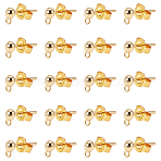 30Pcs Brass Stud Earring Findings and 30Pcs Earring Backs Sets, with Loop, Long-Lasting Plated, Cadmium Free & Nickel Free & Lead Free, Real 18K Gold Plated, Ear Nuts: 5x4x2.5mm, Hole: 0.3mm, 30pcs/Box, Stud Earring Findings: 5.5x3x2.5mm, Hole: 1mm, Pin: 1mm, 30pcs/Box(KK-AR0001-91G-NR)