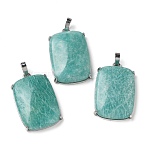 Natural Amazonite Pendants, with Rack Plating Brass Wire Wrap, Lead Free & Cadmium Free, Rectangle, 28x18x5.5~6mm, Hole: 5x3mm(G-Z070-01P-02)