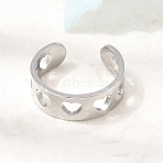 304 Stainless Steel Cuff Open Rings for Women, Heart, Stainless Steel Color, 7mm, US Size 9 3/4(19.5mm)(SA-CBA82C8-20P)