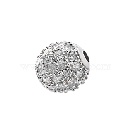 CZ Brass Micro Pave Grade AAA Clear Color Cubic Zirconia Round Beads, Cadmium Free & Nickel Free & Lead Free, Platinum, 6mm, Hole: 1mm(KK-O065-6mm-05P-NR)