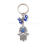 Hamsa Hand Evil Eye Pendant Keychain, with Iron Findings, for Women Men Car Bag Key Pendant , Blue, 9.8cm(KEYC-JKC00408)