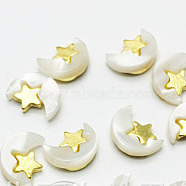 Resin Cabochons, with Golden Plated Alloy Findings, Nail Art Decoration Accessories, Moon with Star, White, 8x6x3mm(MRMJ-CJC0003-01C)