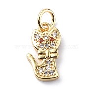 Brass Micro Pave Cubic Zirconia Charms, with Jump Ring, Cat with Bow Charms, Real 18K Gold Plated, 13.5x8x2mm, Hole: 3.2mm(ZIRC-F131-07G)