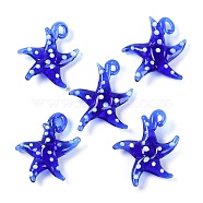 Handmade Lampwork Pendants, Bumpy, Starfish, Blue, 28~34x27~30x7~8.5mm, Hole: 2~2.5mm(LAMP-C015-02J)