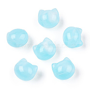 Transparent Acrylic Beads, Imitation Gemstone Style, Two Tone Color, Cat, Light Sky Blue, 11x12x10.5mm, Hole: 1.8mm(OACR-N137-04A)