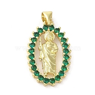Rack Plating Brass Micro Pave Cubic Zirconia Pendants, Oval with Jesus, Long-Lasting Plated, Cadmium Free & Lead Free, Real 18K Gold Plated, 25x15.5x2.5mm, Hole: 4x3mm(KK-C052-24G)