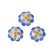 925 Sterling Silver Enamel Bead Caps, Flower, Blue, Silver, 7.5x1mm, Hole: 1mm(STER-P060-06P)