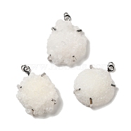 Natural Druzy Quartz Crystal Pendants, Nuggets Charms with Rack Plating Brass Findings and Jump Ring, Cadmium Free & Lead Free, Platinum, 30~34x21~28x10~14.5mm, Hole: 2.2mm(G-C096-01P)