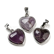 Natural Amethyst Pendants, Heart Charms with Platinum Plated Brass Snap on Bails, 20.5x17.5x7mm, Hole: 4x8mm(G-I358-A18)